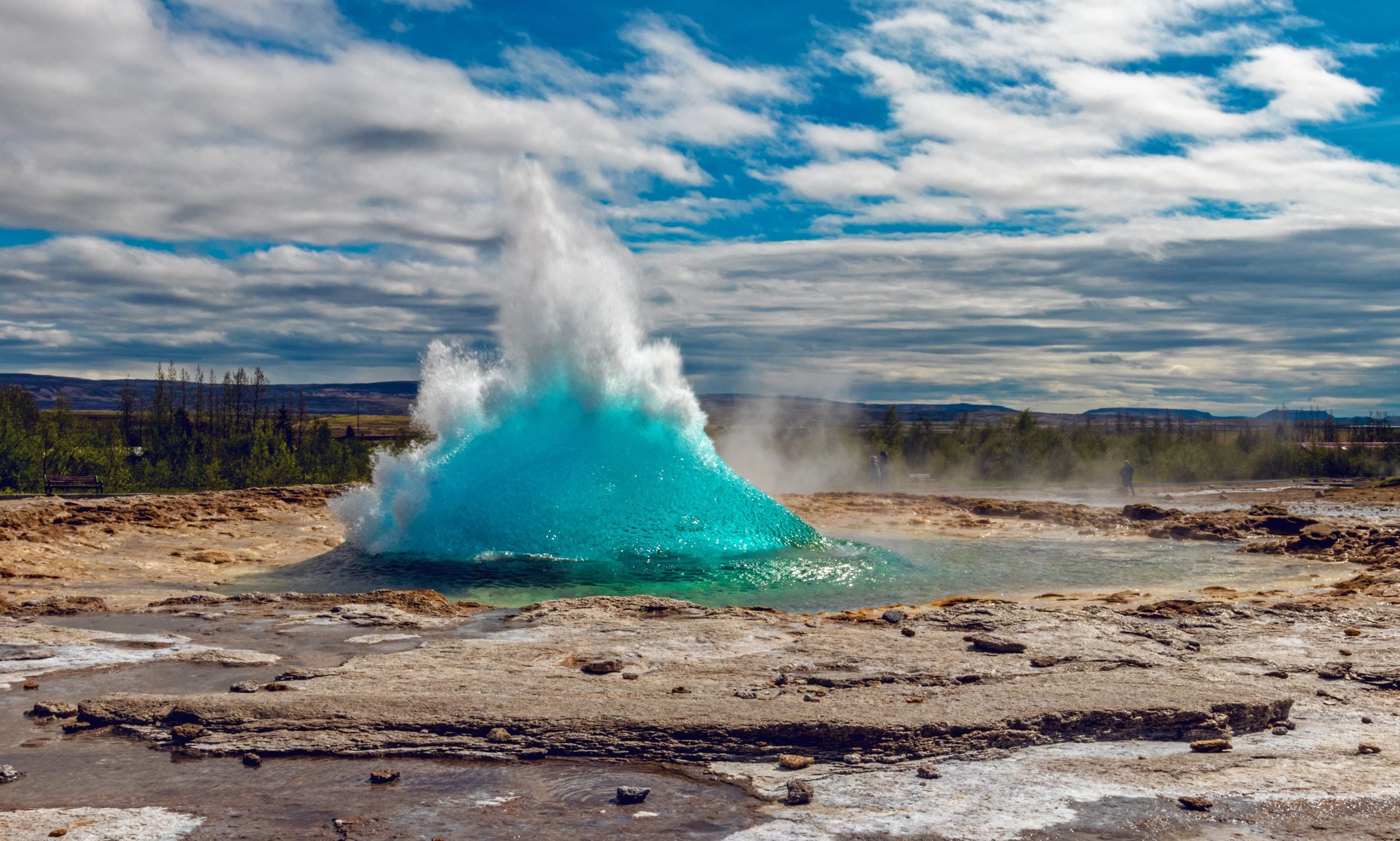great Strokkur geyser eruption in spring, Iceland.